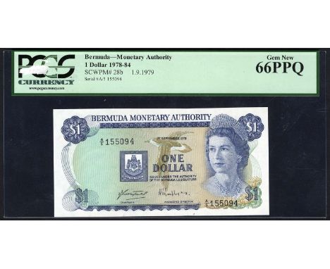Bermuda, P 28b, Linzmayer BMA B1d, Bermuda Monetary Authority, 1 Dollar, 1 September 1979. Coat of arms of Bermuda at center,