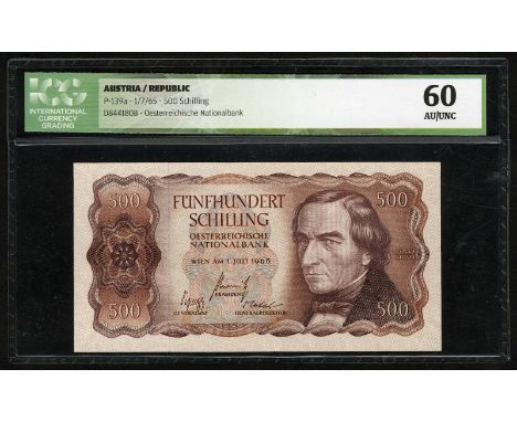 Austria, P 139a, Österreichische Nationalbank, 500 Schilling, 1 July 1965. Portrait of Josef Ressel at right on front. Steam 