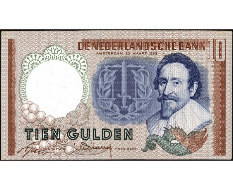 Netherlands, AV 36.1a.1, P 85, De Nederlandsche Bank, 10 Gulden, 23 March 1953. Portrait of Hugo de Groot at right on front. 