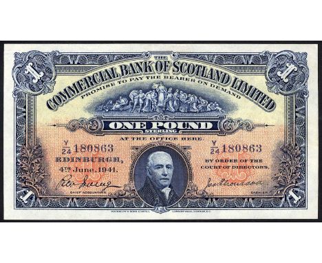Scotland, P S331b, The Commercial Bank of Scotland, 1 Pound, 4 June 1941. Portrait of John Pitcairn at lower center on front.