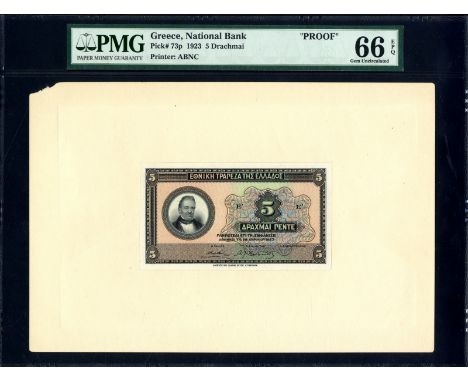 Greece, P 73p, Pitidis-Poutous 69d, National Bank of Greece, 5 Drachmai, 28 April 1923, FRONT PROOF. Portrait of G. Stavros a