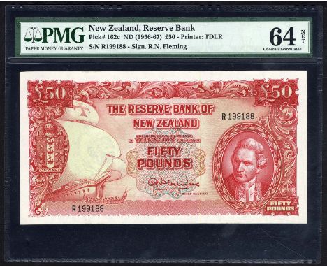 New Zealand, P 162c, Linzmayer RBNZ B9e, The Reserve Bank of New Zealand, 50 Pounds, (1956-67). Coat of arms of New Zealand a