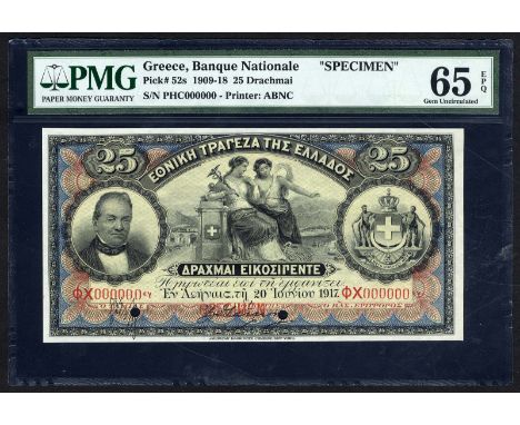 Greece, P 52s, Pitidis-Poutous 51b, National Bank of Greece, 25 Drachmai, 1917, SPECIMEN. Portrait of G. Stavros at left, two