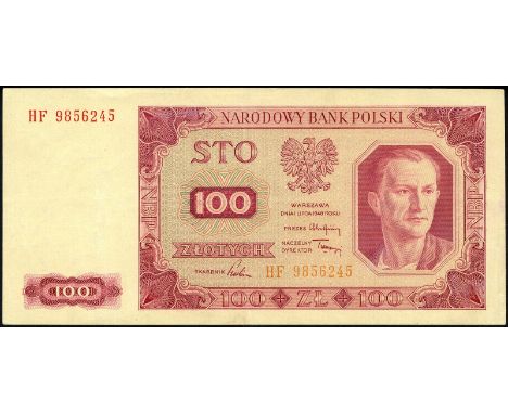 Poland, P 139a, Milczak 139f, Narorowy Bank Polsky, 100 Zlotych, 1 July 1948. Coat of arms of Poland at upper center, portrai