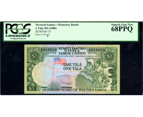Western Samoa, P 19, Monetary Board of Western Samoa, 1 Tala, (1980). Flag of Western Samoa at left center, two women weaving