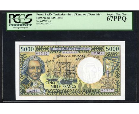 French Pacific Territories, P 3, Linzmayer IEOM B3g, Intstitut d'Émission d'Outre-Mer, 5,000 Francs, (1996). Portrait of Navi
