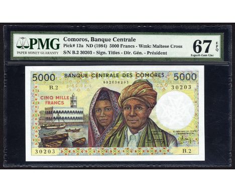 Comoros, P 12a, Linzmayer BCC B3a, Banque Centrale des Comores, 5,000 Francs, (1984). Friday mosque in Moroni Harbor at left,