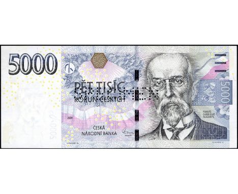 Czech Republic, P 27s, Czech National Bank, 5,000 Korun, 2009, SPECIMEN. Portrait of President Wasaryk at right on front. Mon