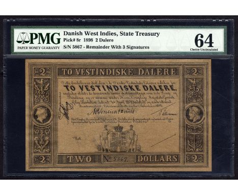 Danish West Indies, P 8r, Danish Administration, State Treasury, 2 Dalare, L.1898, REMAINDER. Portrait of Mercury in frame at