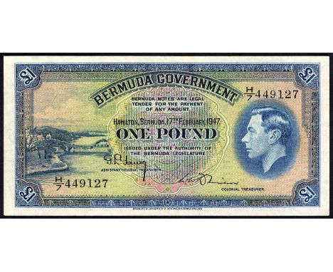 Bermuda, P 16, Linzmayer BG B17a, Bermuda Government, 1 Pound, 17 February 1947. Somerset Bridge in Sandys Parish at left, po