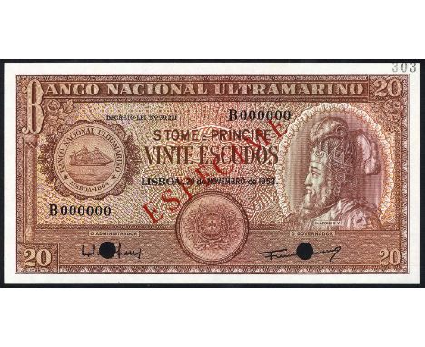 Saint Thomas & Prince, P 36s, Banco Nacional Ultramarino, S. Tomé e Principe, 20 Escudos, 20 November 1958, SPECIMEN. Bank se