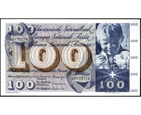 Switzerland, P 49n, Schweizerische Nationalbank, 100 Franken, 24 January 1972. Portrait of a boy with lamb at upper right on 