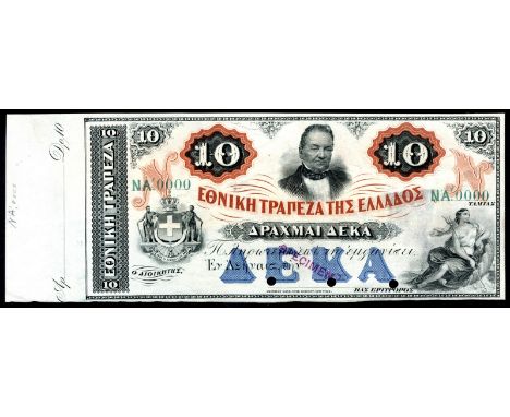 Greece, P 30s, Pitidis-Poutous 27b, National Bank of Greece, 10 Drachmai, SPECIMEN. Coat of arms of King George I at left, po