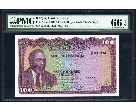 Kenya, P 10c, Linzmayer CBK B10c, Central Bank of Kenya, 100 Shillings, July 1, 1972. Portrait of Mzee Jomo Kenyatta at left,
