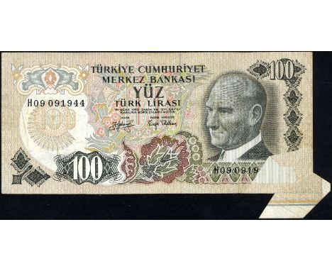 Turkey, P 189ae, Pulko C75, Central Bank of Turkey, 100 Lira, L.1970 (1979), ERROR NOTE. Portrait of President Kemal Atatürk 