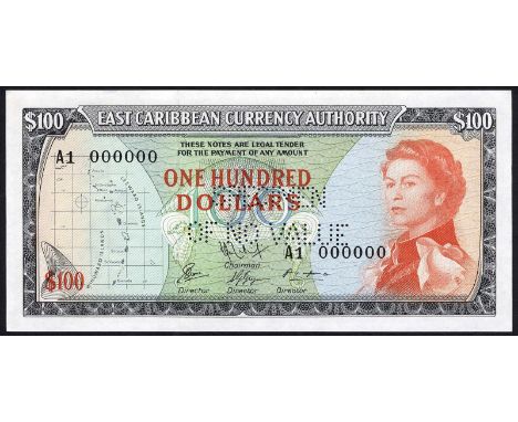 East Caribbean States, P 16fs, Linzmayer ECCA B4c9, East Caribbean Currency Authority, 100 Dollars, (1968), SPECIMEN. Map at 