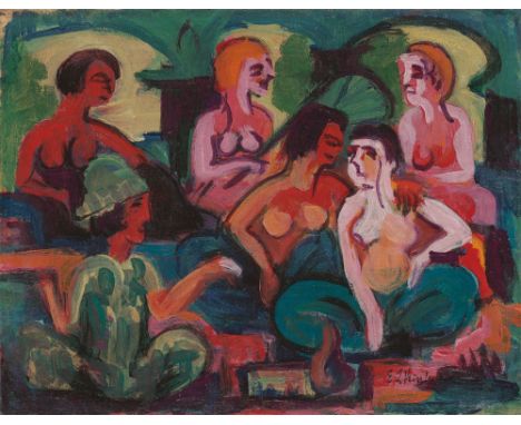 Ernst Ludwig Kirchner (Aschaffenburg 1880 – 1938 Davos). „Im Palast der Prinzessinnen“. Um 1922Öl auf Leinwand.  25,3&nbsp;×&