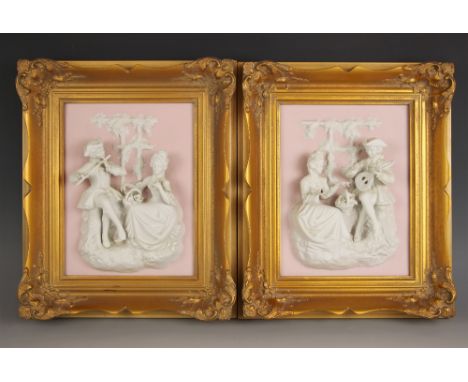 A pair of Alt Meissen Art Parian high relief plaques in the manner of E W Wyon (1811-1885), 20th century,Each titled 'Szene F