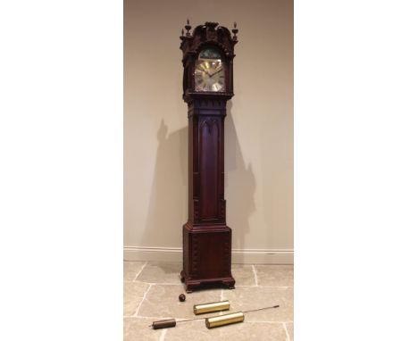 A Georgian style longcase clock by Kieninger, late 20th century, the 28cm gilt metal break arch dial with 'rocking ship' move