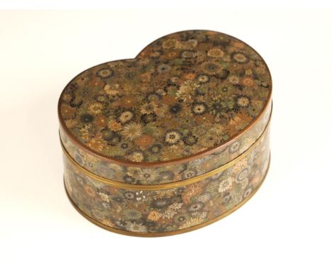 A Japanese cloisonne millefiori box and cover, Meiji Period (1868-1912), the kidney shaped box externally decorated with an a