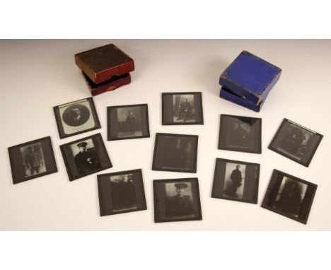 WORLD WAR I INTEREST: A collection of seventeen magic lantern slides each depicting a serviceman from Colwyn Bay, some with a