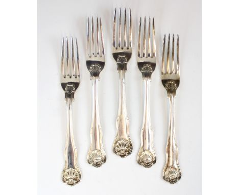 A pair of George IV silver Kings husk pattern table forks, Paul Storr, London 1820, of typical form with crest to reverse dep