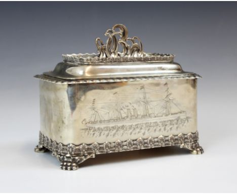 Boston Tea Party interest: A Tiffany and Co sterling silver tea caddy, designed by Edward C Moore, c.1889, the stylised ‘B’ h