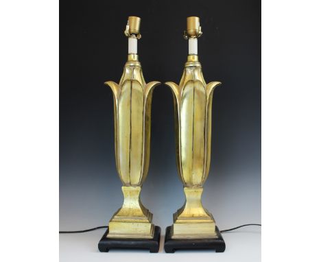 A pair of contemporary Uttermost composite table lamps, each modelled as an Art Nouveau style gilt foliate spray, impressed m