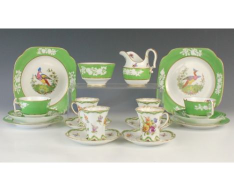 A Copeland Spode part tea service, late 19th century, comprising: four teacups, two sandwich plates, a sugar bowl, a milk jug