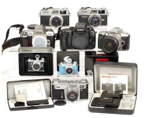 A Mixed Collection of Minox &amp; Other Cameras. To include Minox EC and 35 GT cameras in presentation boxes; two Minox digit