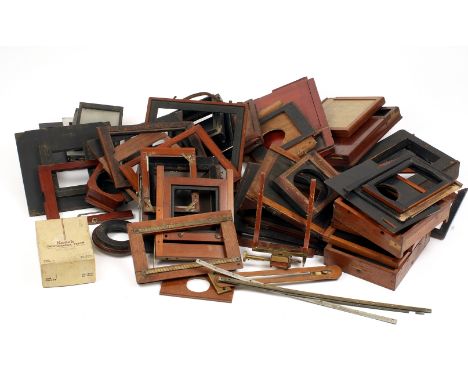 A Large Box of Wooden Camera Parts. Some with brass fittings. Ideal for a restorer.[cabinet Q]
