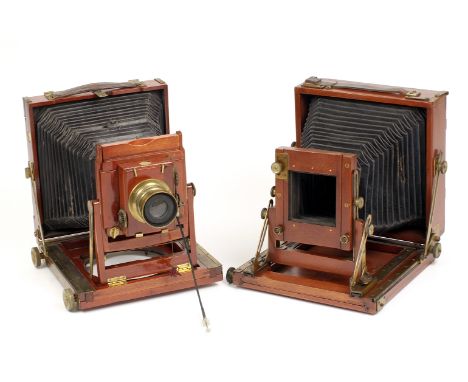 Two Brass &amp; Mahogany Half Plate Field Cameras. Thornton Pickard double extending model (condition 4F) with working roller