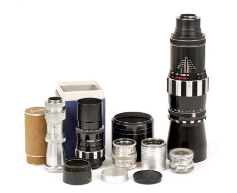 A Collection of Robot Cameras Lenses. To include Tele-Aenar 75mm f3.8 lens, Sonnar 7.5cm f4 lens, 150mm f4.5 lens, 135mm f4 l