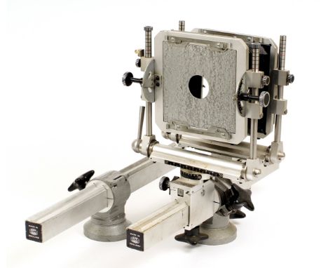 An MPP, England Large Format 5x4 Monorail Camera. With lens panel (no lens) and an extra monorail with tripod mount.[cabinet 