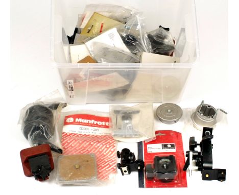 Box of Manfrotto Tripod &amp; Stand accessories. Ex shop stock, many in original packaging. HEAVY.[Saleroom]