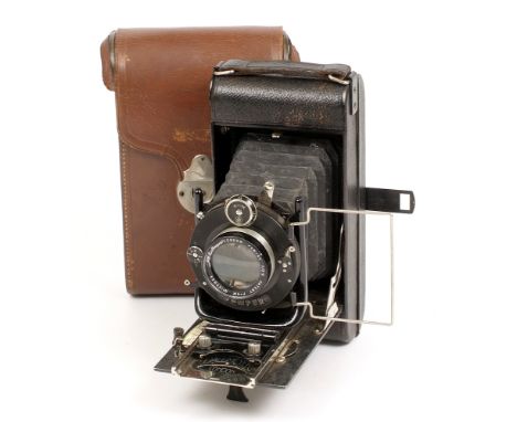 Large Uncommon Dallmeyer Folding Roll Film Camera. Model unnamed. (condition 4F) Features rising front &amp; side-mounted lev