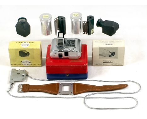 Tessina Automatic 35mm Miniature Camera Outfit. #61336 (condition 5F). Comprising camera in presentation box with case, watch