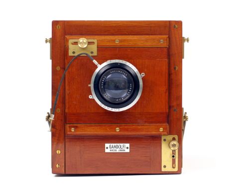 Gandolfi Half Plate Wood &amp; Mahogany Camera. With Dallmeyer Serrac 7" f4.5 lens #528462 in Compur shutter (both condition 