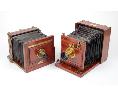 Two Good Brass &amp; Mahogany Half-Plate Cameras. One marked J.J. Atkinson Liverpool with Atkinson lens (no Waterhouse stops)