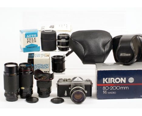 Extensive Nikon F 35mm Camera Outfit. Comprising chrome Nikon F with plain prism #6524039 (condition 5/6 F) with Nikkor S 50m