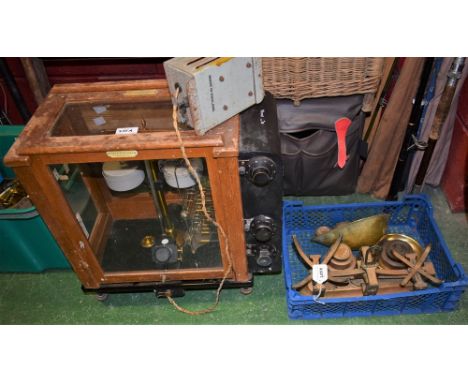 A set of electric balance scales, by Stanton, model number BA6, with transformer; a set of Avery brass balance scales, with g