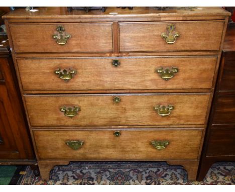 A George III oak chest, banded top, two short drawers over three long, bracket feet, 112cm high x 106cm wide x 49cm deep C181