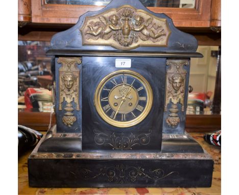 A large Victorian Belge Noire mantel clock, Breguet escapement