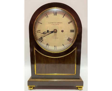 Mahogany cased twin fusee bracket clock, the 6.25in white enamel dial with black Roman Numerals signed Goldsmiths Company, 11