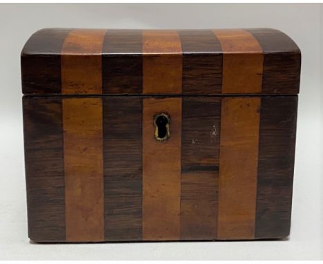 19th Century rosewood and satin banded tea caddy with slightly domed lid, width 12cm