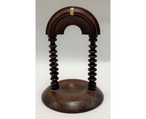 Victorian bobbin turned pocket watch stand with bone holder, height 13cm