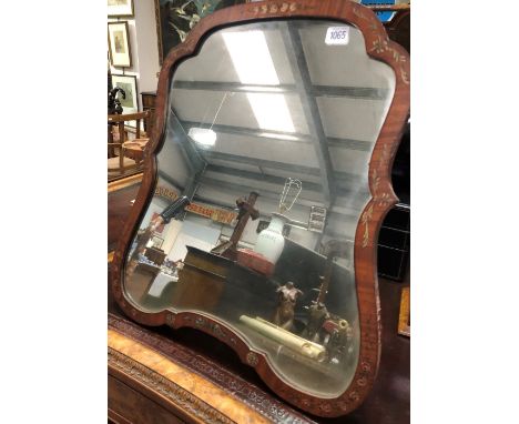 A Sheraton Revival shaped easel mirror with foliate swag painted detail, height 60cm