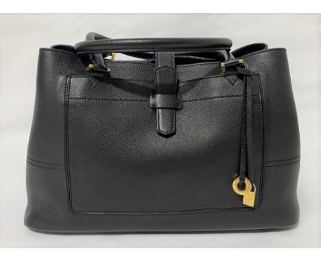 A Loro Piana black leather Bellevu ladies handbag with grain touch, gilt metal fittings, interior zipped pockets with authent