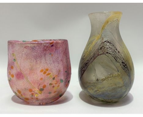 Two art glass vases, one by Isles of Scilly Crystal, height 12.5cm