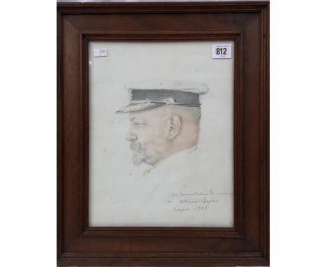 Early 20th century German School Profile portrait of a naval officer Colour pencil  Indistinctly signed and dated 1907 30 x 2